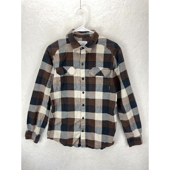 Columbia Shirt Mens Small Brown Gray Plaid Button Up‎ Long Sleeve Cotton - Picture 1 of 7